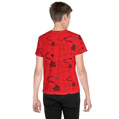 Ascension Island Pattern - Youth Crew Neck T-Shirt (Unisex) - Red