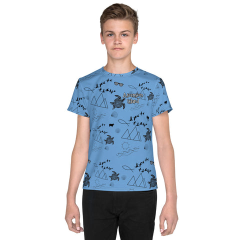 Ascension Island Pattern - Youth Crew Neck T-Shirt (Unisex) - Blue